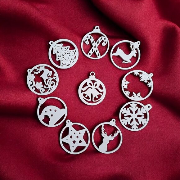 3D Printed Christmas Ornaments (Set of 10) Holiday Decor White - Picture 2 of 10
